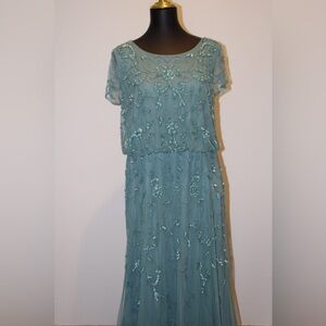 Adrianna Papell Teal Beaded Gown